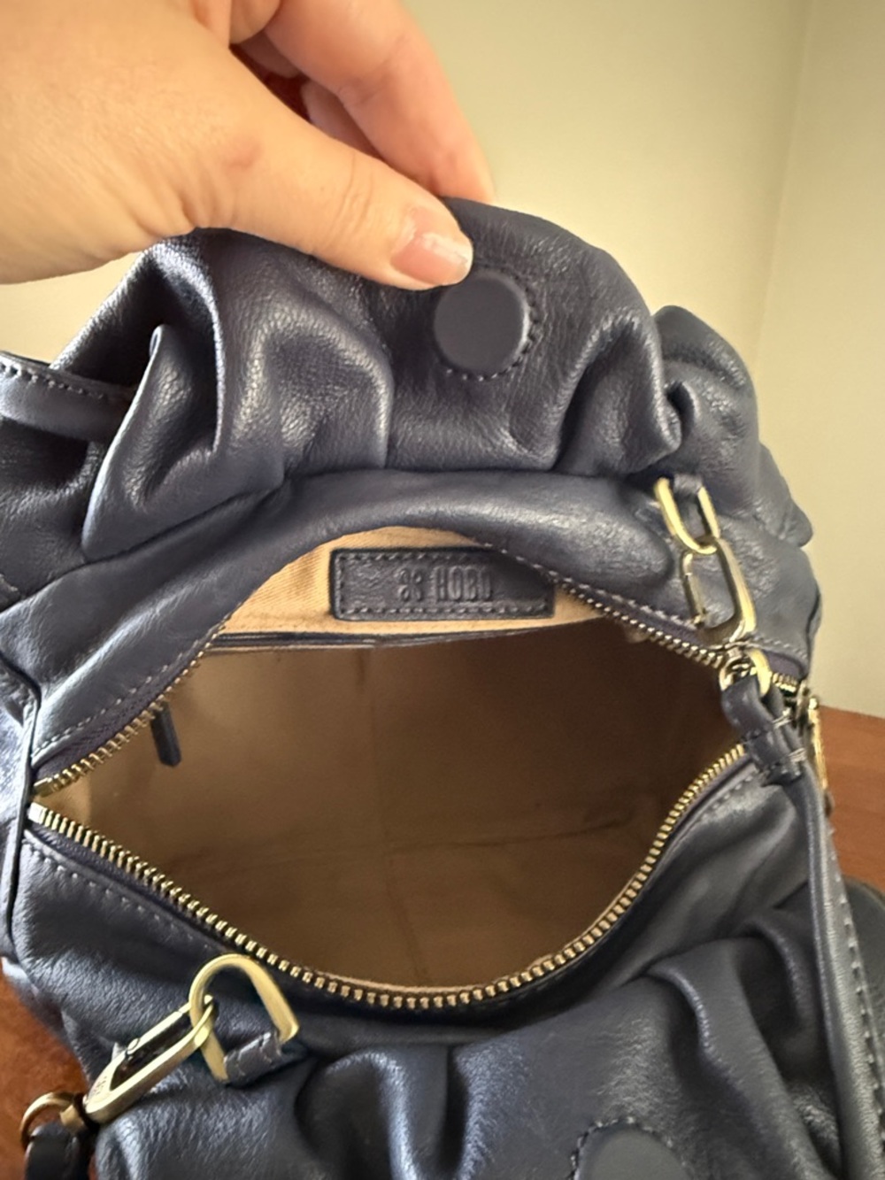 HOBO Navy Pebbled Leather Shoulder Bag with Top Handles - Picture 3 of 3